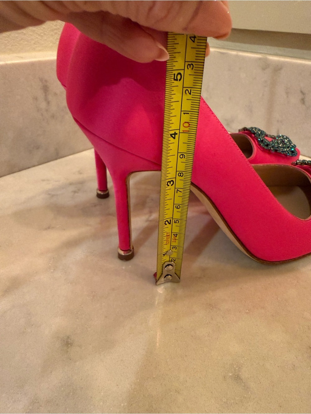 Manolo Blahnik Pink Satin Hangisi Blue Crystal-Embellished Pump - Picture 10 of 10